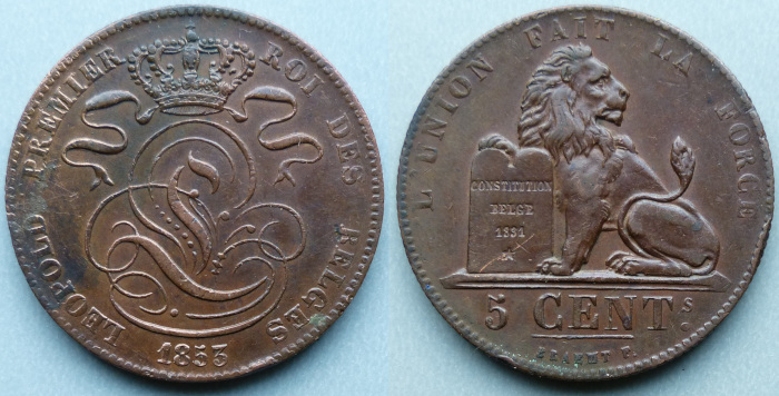 Belgium, Leopold I, 1853 5 centimes